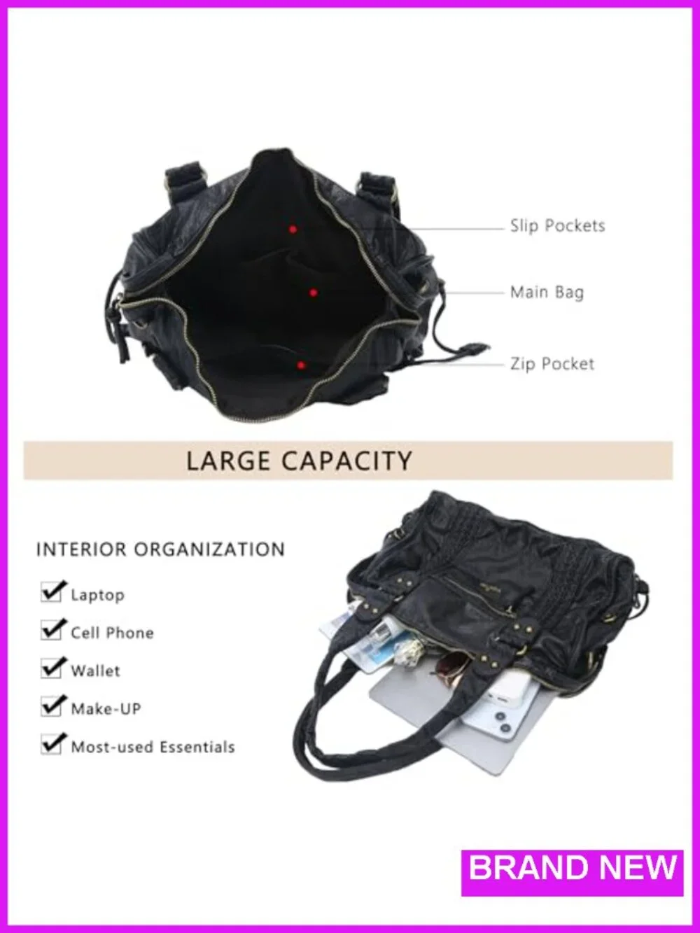 Vegan Leather Hobo Satchel Handbag Large Tote Purse Shoulder Bag with Pockets